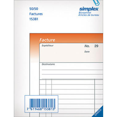 SIMPLEX Factures F A4 15404F orange/blanc 50x2 feuilles