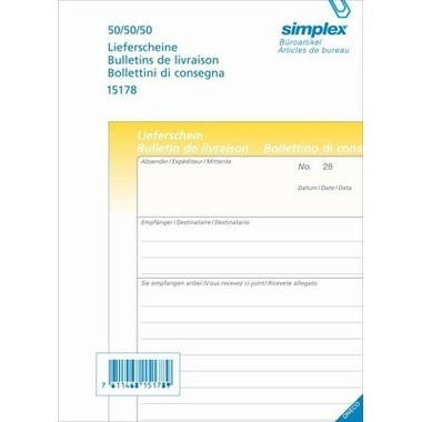 SIMPLEX Bulletin livraison D/F/I A5 15178 papier autocopiant 50x3 flls.