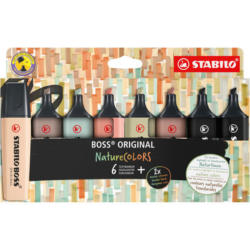 STABILO Boss Marker luminoso Original 70/8-2-1 Nature Colors 6 + 2 nero
