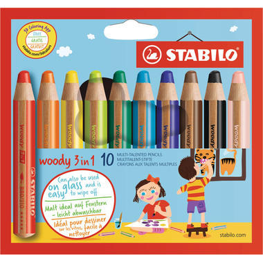STABILO Crayon de couleur Woody 880/10 3in1, étui de 10