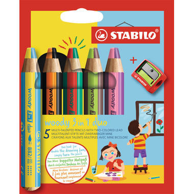 STABILO Crayon coul. Woody 3 in 1 882/05-2 Duo, Taille-crayon 5 pcs.