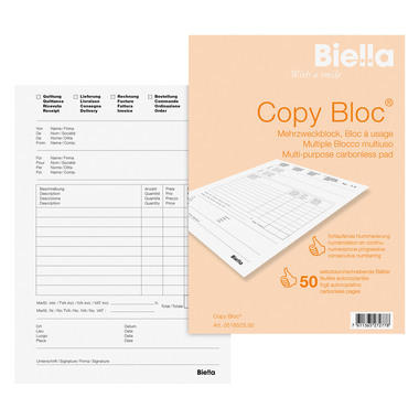 BIELLA Multi-use COPY-BLOC D/F/I/E A5 51652500U autocopiante 50x2 feuilles