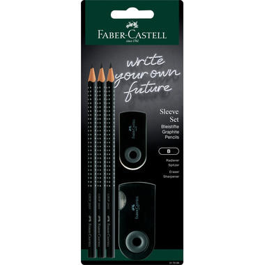 FABER-CASTELL Crayon B/gomme/taille-crayon 217059 ensemble de manches noir