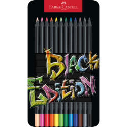 FABER-CASTELL Farbstifte Black Edition 116413 12 Farben, Metalletui