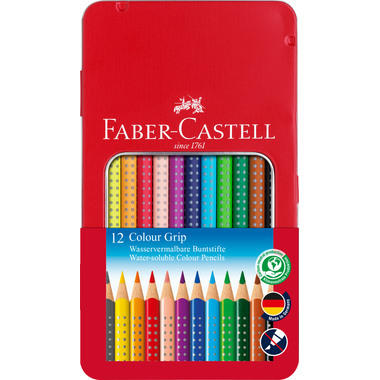 FABER-CASTELL Farbstifte Colour Grip 112413 12 Farben Metalletui