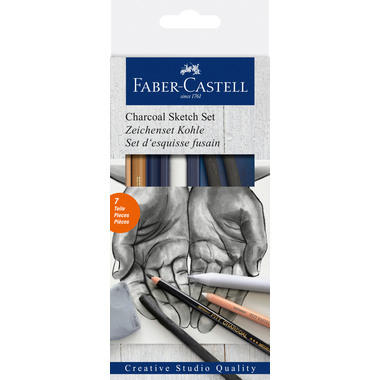 FABER-CASTELL Set disegno carbone 114002 Pastell bianco medio, 7 pezzi