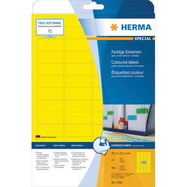 HERMA Universal-Etiketten 45x21mm 4366 gelb 960 St./20 Blatt
