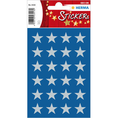 HERMA Sticker Sterne 15mm 3418 silber 72 Stück/3 Blatt