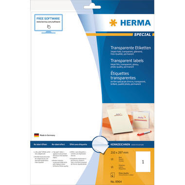HERMA Étiquettes PP 210x297mm 8964 transparent 10 pcs./10 flls.