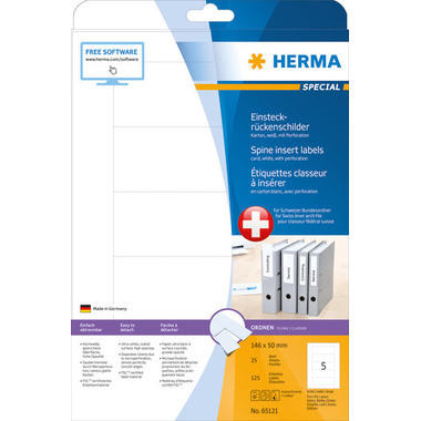 HERMA Étiquettesclas. large 146x50mm 65121 blanc 125 pcs./25 feuilles