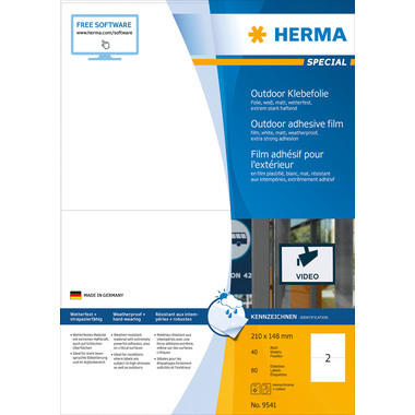 HERMA Etichette foglia 210x148mm 9541 bianco,PP mat 80 pz./40 fogli