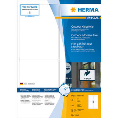 HERMA Etichette foglia 99,1x139mm 9539 bianco,PP mat 160 pz./40 fogli