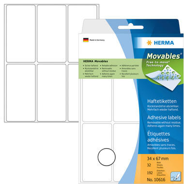 HERMA Etichette Movables 34x67mm 10616 bianco, non perm. 192 pezzi