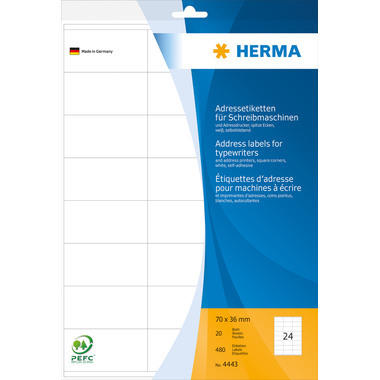 HERMA Etiquettes adress. 70x36mm 4443 blanc 480 pcs.