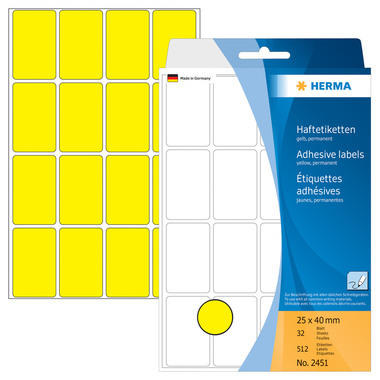 HERMA Etiquettes 25x40mm 2451 jaune 512 pcs.