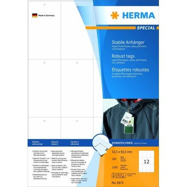 HERMA Etichette pendenti 52,5x93,5mm 6872 bianco 1200 pezzi
