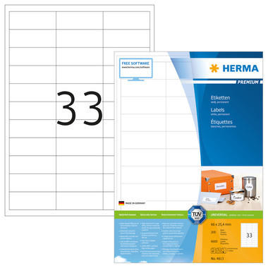 HERMA Etiketten Premium 66x25,4mm 4613 weiss 6600 Stück