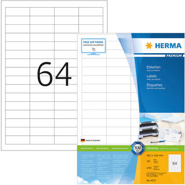 HERMA Universal-Etikett. 48,3x16,9mm 4271 weiss 6400 St./100 Blatt
