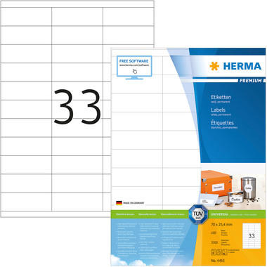 HERMA Étiquettes univers. 70x25,4mm 4455 blanc 3300 pcs./100 flls.