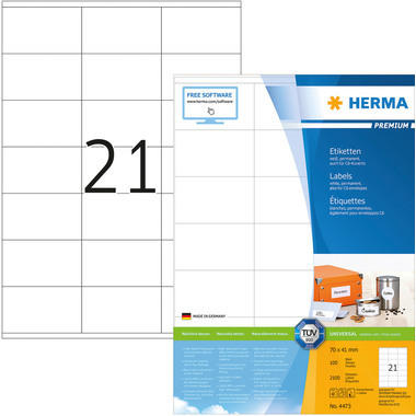 HERMA Universal-Etiketten 70x41mm 4473 weiss 2100 St./100 Blatt
