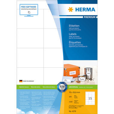 HERMA Étiquettes PREMIUM 70x50.8mm 4278 blanc,perm. 1500pcs./100flls.
