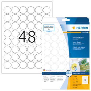 HERMA Universal-Etiketten 30mm 4387 weiss 1200 St./25 Blatt