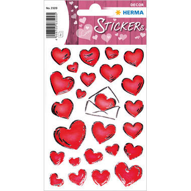 HERMA Sticker Herzen/Briefe 3509 rot 50 Stück/2 Blatt