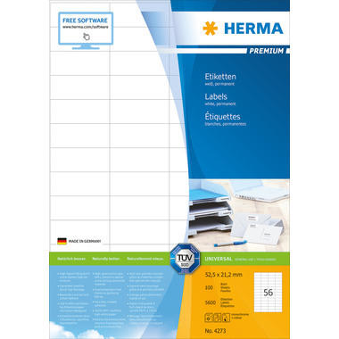 HERMA Etichette PREMIUM 52.5x21.2mm 4273 bianco,perm. 5600 pz./100 f.