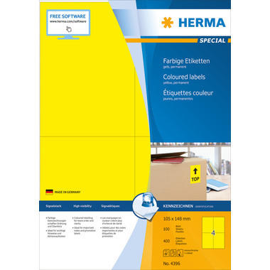 HERMA Étiquettes SPECIAL 105x148mm 4396 jaune,perm. 400 pcs./100 flls.