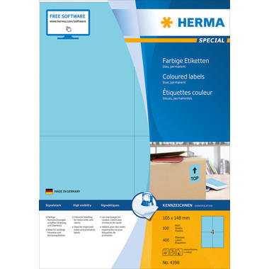 HERMA Étiquettes SPECIAL 105x148mm 4398 bleu,perm. 400 pcs./100 flls.