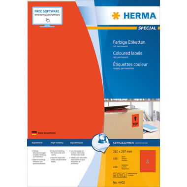 HERMA Etichette SPECIAL 210x297mm 4402 rosso,perm. 100 pz./100 fogli