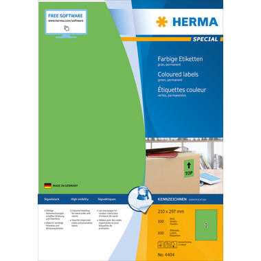 HERMA Étiquettes SPECIAL 210x297mm 4404 vert,perm. 100 pcs./100 flls.