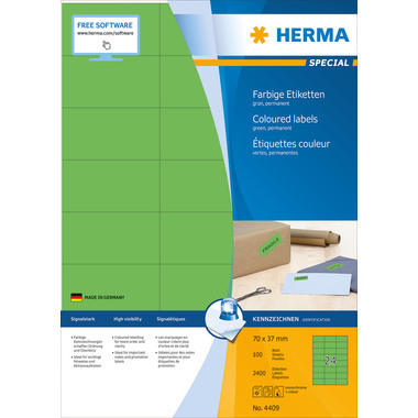 HERMA Etichette SPECIAL 70x37mm 4409 verde,perm. 2400 pz./100 fogli