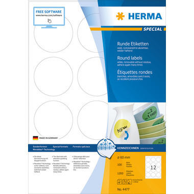 HERMA Étiquettes SPECIAL 60x60mm 4477 blanc,non-perm. 1200pcs./100f.