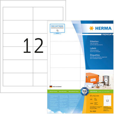 HERMA Étiquettes univers. 97x42,3mm 4669 blanc 1200 pcs./100 flls.