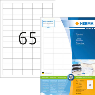 HERMA Universal-Etikett. 38,1x21,2mm 4606 weiss 13000 St./200 Blatt