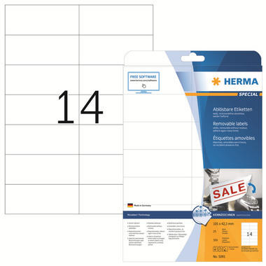 HERMA Etichette Movables 105x42.3mm 5081 bianco,non-perm. 350 pz./25fl.