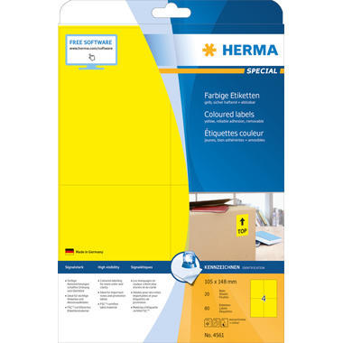 HERMA Étiquettes SPECIA 105x148mm 4561 jaune,non-perm. 80pcs./20flls.