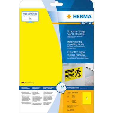 HERMA Etichette SPECIAL 210x297mm 8033 giallo,ex.perm. 25 pz./25 f.
