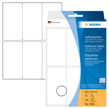 HERMA Etiquettes 40x75mm 2590 blanc 192 pcs.