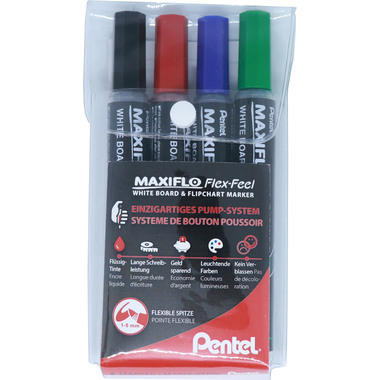 PENTEL Whiteboard Marker Maxiflo MWL5SBF-4 FlexFeel, 4 pezzi
