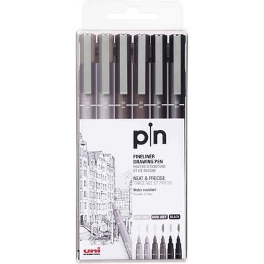 UNI-BALL Fineliner Pin 0.1/0.5mm PIN-200(S) Grey&Black 6P 3 Farben 6 Stück