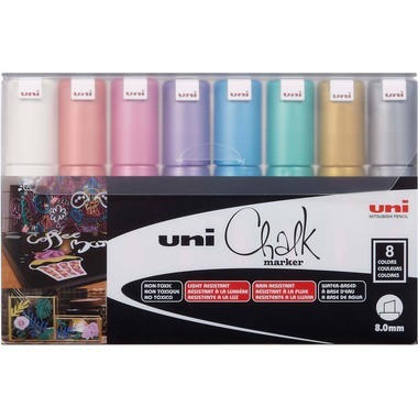 UNI-BALL Chalk Marker 8mm PWE-8K METALLIC 8C 8 pezzi ass.