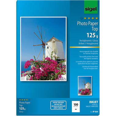 SIGEL InkJet Fotopapier A4 IP664 125g,glossy, weiss 100 Blatt