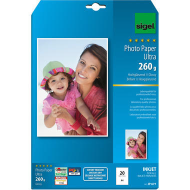 SIGEL InkJet Photo Paper A4 IP677 260g,glossy, blanc 20 feuilles