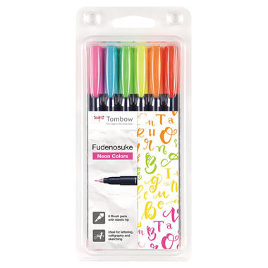 TOMBOW Penna di calligrafia set WS-BH-6P Fudenosuke, 6 colori neon