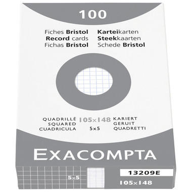 EXACOMPTA Cartes-fiches A6 quadrill. 5mm 13209E blanc 100 pièces