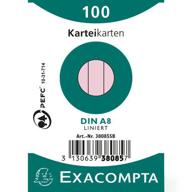 EXACOMPTA Cartes-fiches A8 lignées 38085SB rose 100 pièces