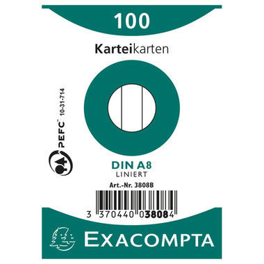 EXACOMPTA Cartes-fiches A8 lignées 3808B blanc 100 pièces
