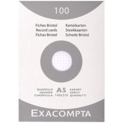 EXACOMPTA Cartes-fiches A5 quadrill. 5mm 13208E blanc 100 pièces